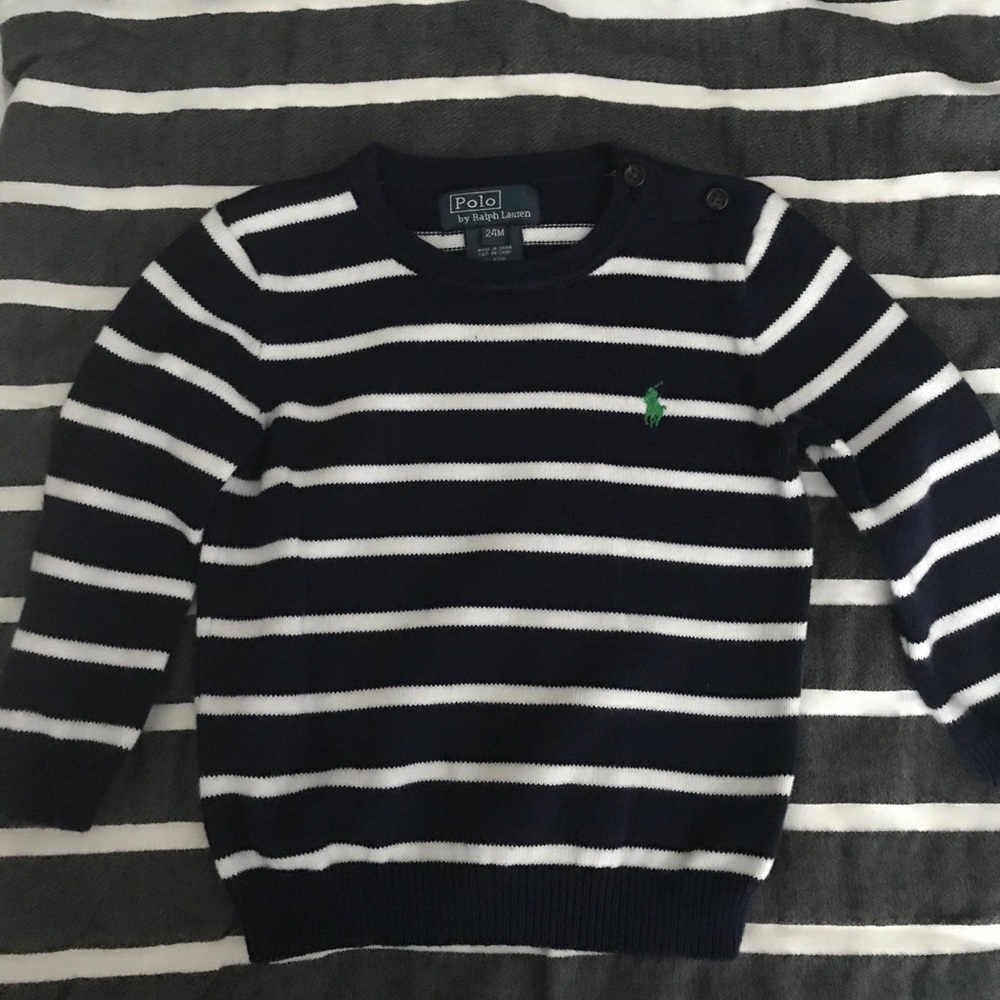 Polo Blue & White Striped Sweater with Green Horse